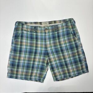LL Bean Mens 42 Blue Green Plaid Standard Fit Cotton Shorts 262336